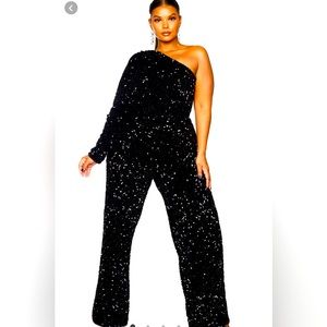 One shoulder Black Sequin Jumpsuit